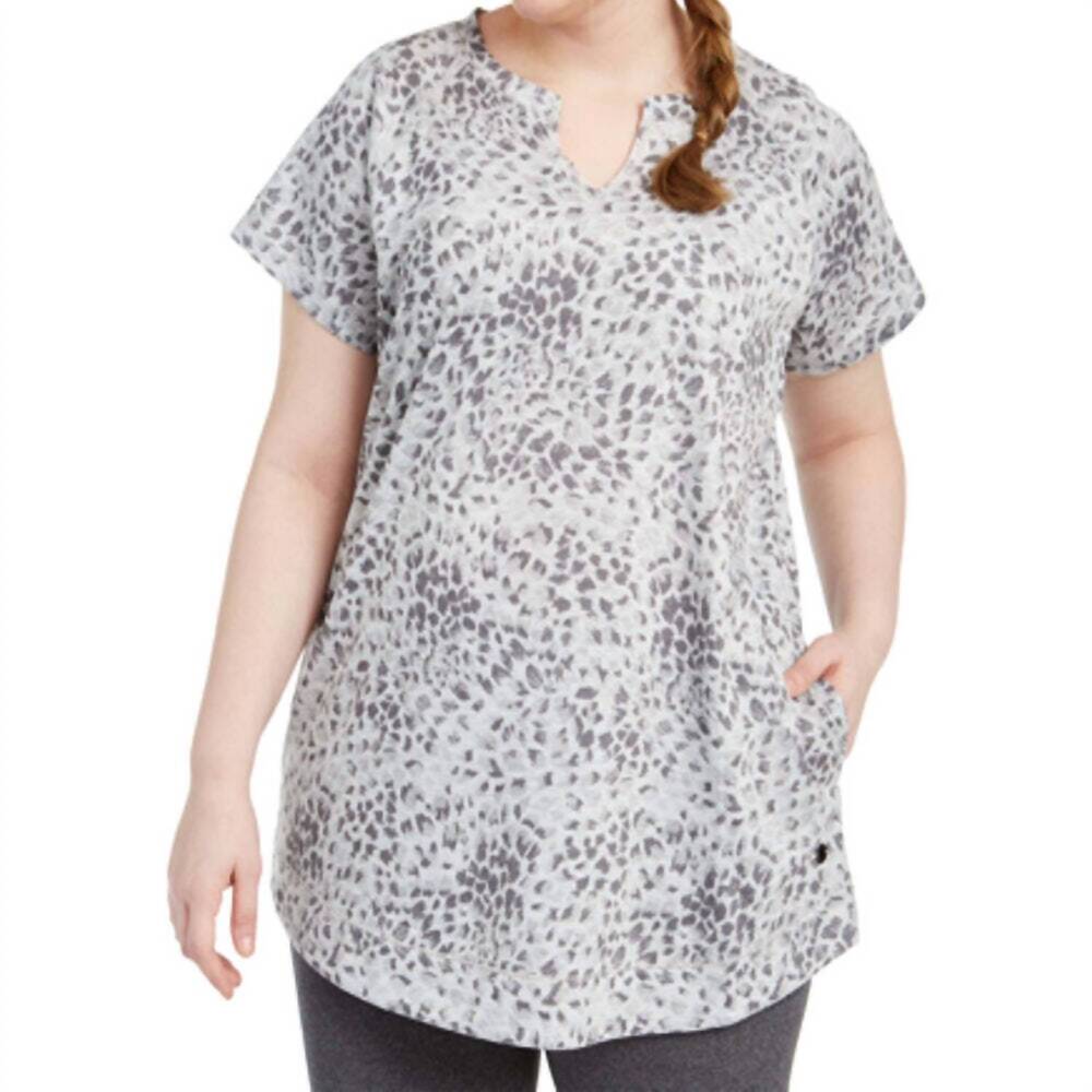 NEW IDEOLOGY activewear plus size printed tunic in gray whisper heather